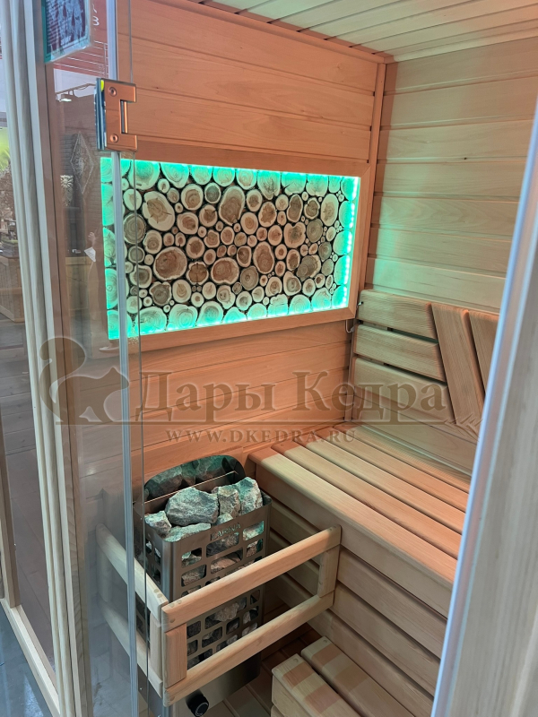 Одноместная прямая финская «Элит» сауна кабина из кедра и липы с электрокаменкой